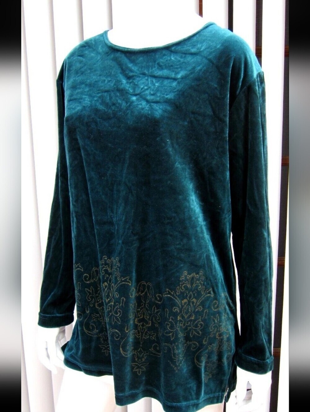 Diane Von Furstenberg Womens Green Vintage Velour Embroidered Blouse Sz L - Picture 3 of 9